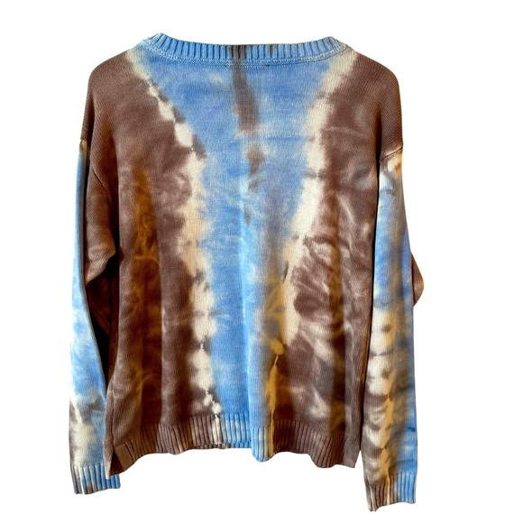 All Worthy | Women's Blue Tan Tie-Dye Crew Neck Sweater Size Medium - Picture 6 of 9